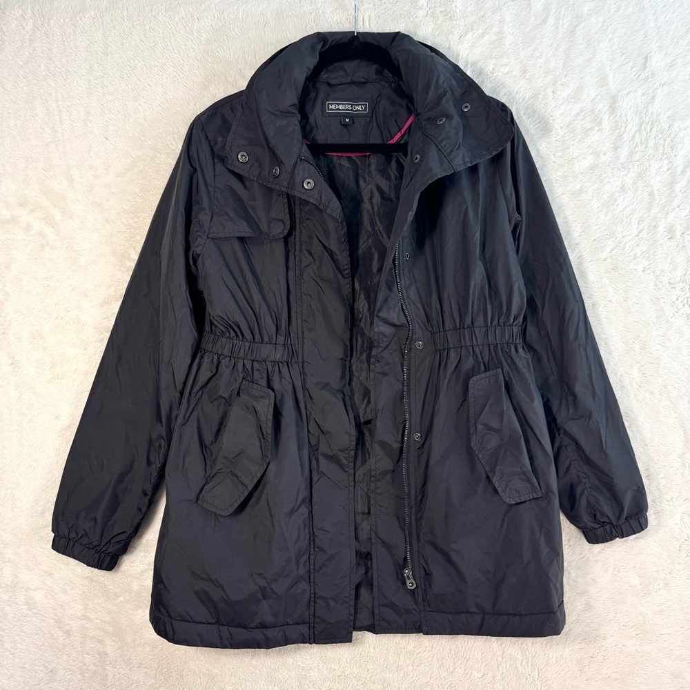 Members Only Windbreaker Jacket Women’s Medium Black Zip Up Lightweight Travel